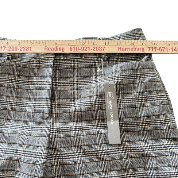 Loft Curvy Trouser High Waisted Glenn Plaid Pants Sz 4 Wide Leg Women's Gray NEW - Picture 8 of 13